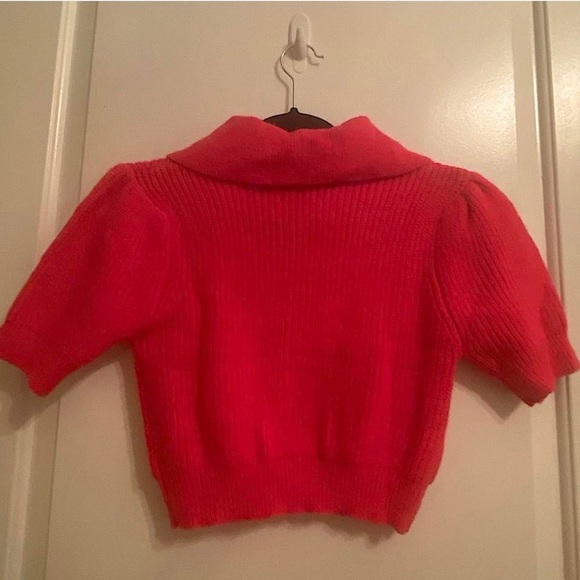 Cider hot pink oversized collar cropped short sleeve sweater - Picture 4 of 5